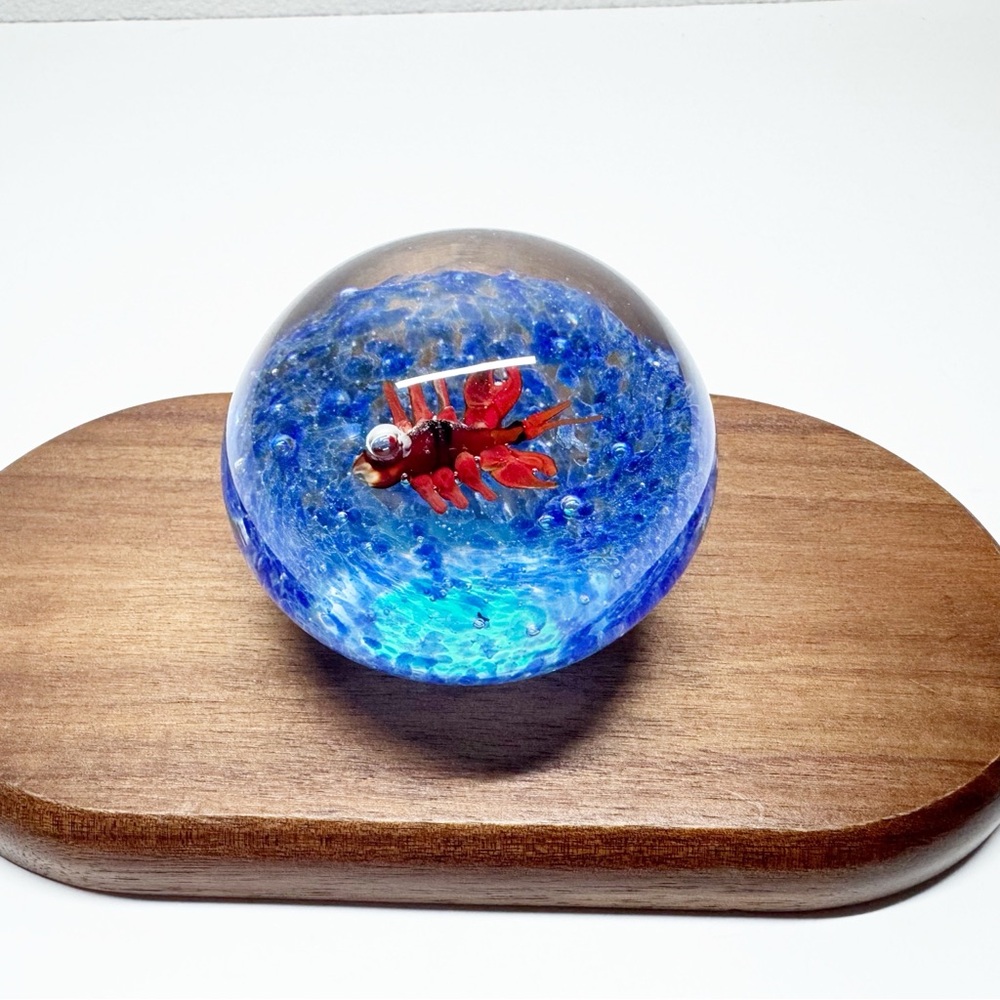 Hand Blown Swimming Lobster Art Glass Paperweight